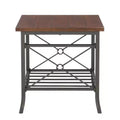 Powell Richie 3pc Coffee and Side Table Set Dark Bronze Finish Metal and Chestnut Vaneer Top: Rectangle Living Room Furniture Set