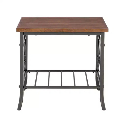 Ensemble de 3 tables basses et d'appoint | Métal bronze foncé, plateau en placage couleur châtaigne