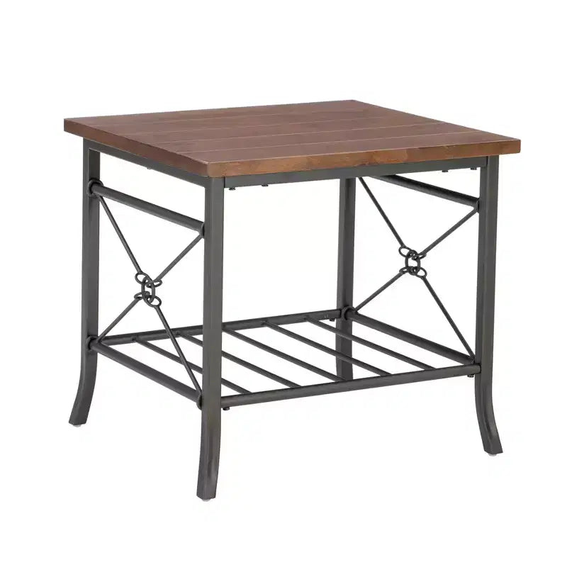 Ensemble de 3 tables basses et d'appoint | Métal bronze foncé, plateau en placage couleur châtaigne