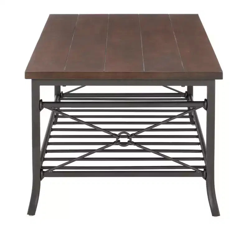 Ensemble de 3 tables basses et d'appoint | Métal bronze foncé, plateau en placage couleur châtaigne