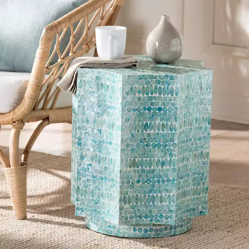 Table d'appoint en nacre | Dessus octogonal bohème, aucun assemblage requis