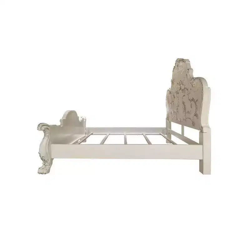 Lit California King 97" Blanc Cassé | Pieds à griffes traditionnels, similicuir