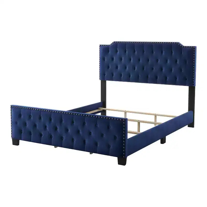 Lit panneau capitonné California King avec clous décoratifs | Bleu marine