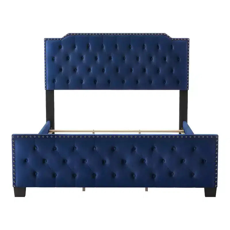 Lit panneau capitonné California King avec clous décoratifs | Bleu marine