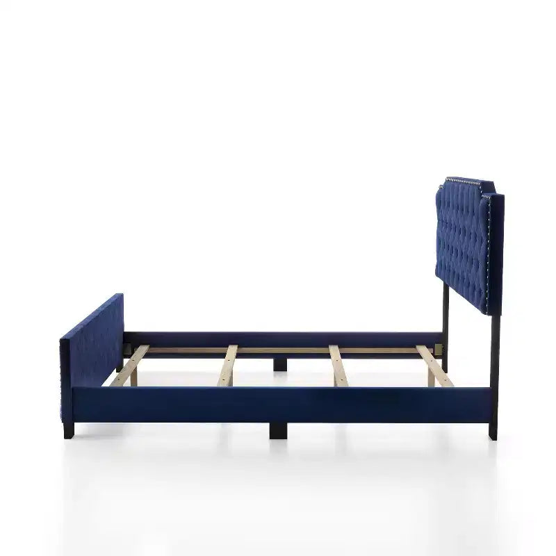 Lit panneau capitonné California King avec clous décoratifs | Bleu marine