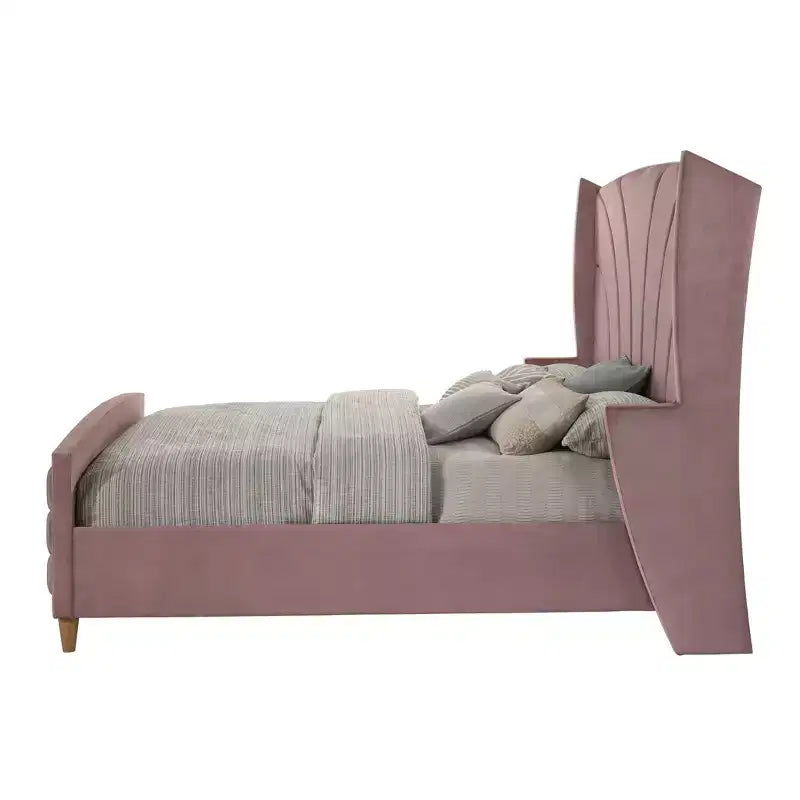 Lit plateforme capitonné 90" Eastern King | Velours rose, cadre en métal brillant