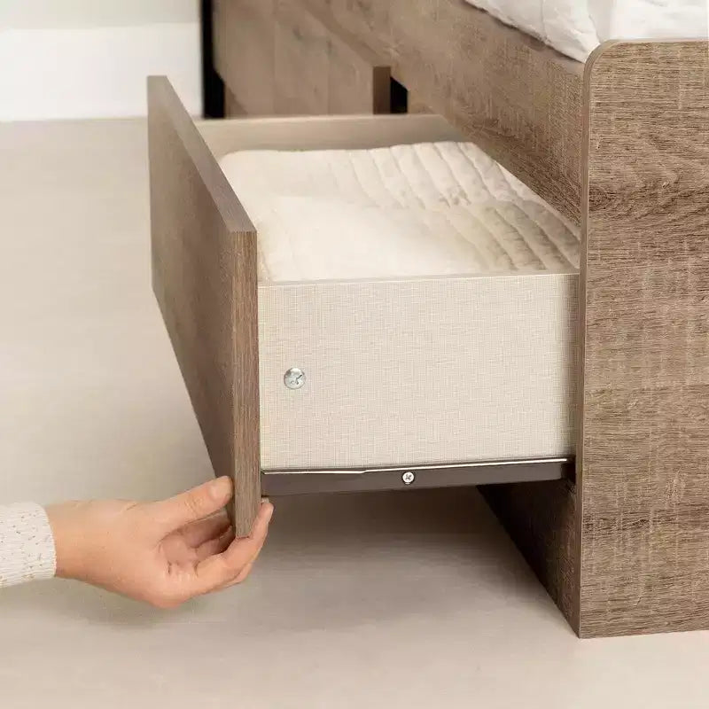 Lit jumeau Chêne vieilli marron | Tiroir de rangement, capacité 113 kg