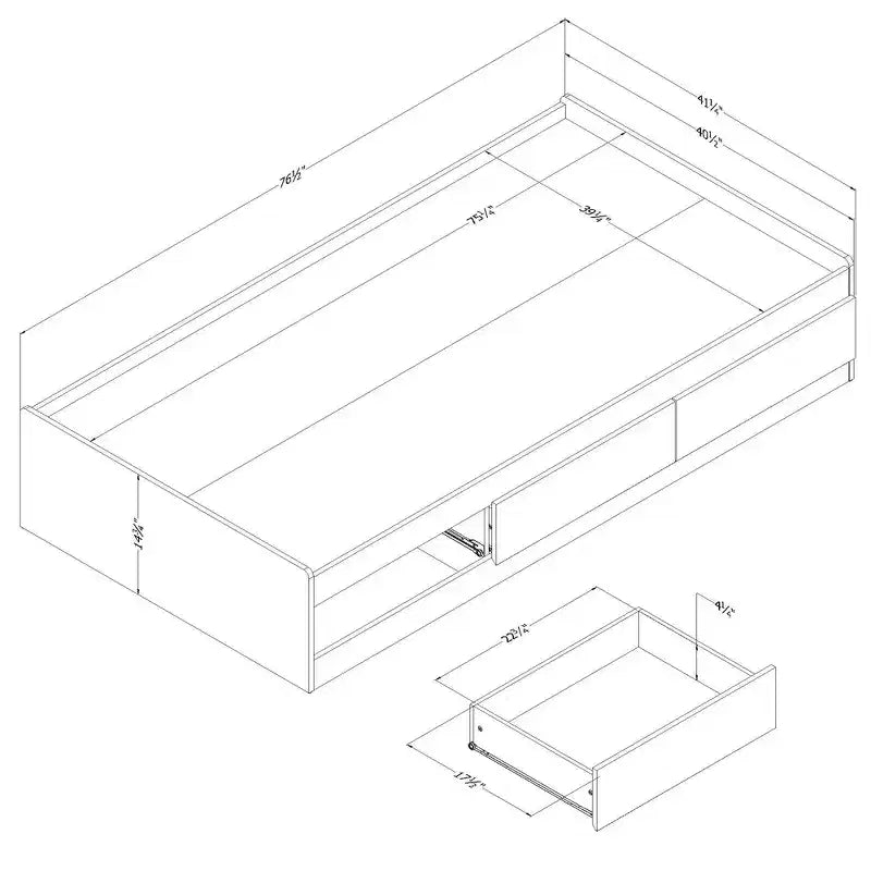Lit jumeau Chêne vieilli marron | Tiroir de rangement, capacité 113 kg