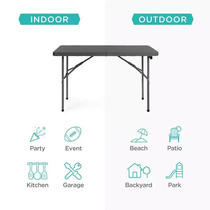 Table pliante en plastique 122 cm Intérieur et extérieur | Capacité 136 kg, Portable
