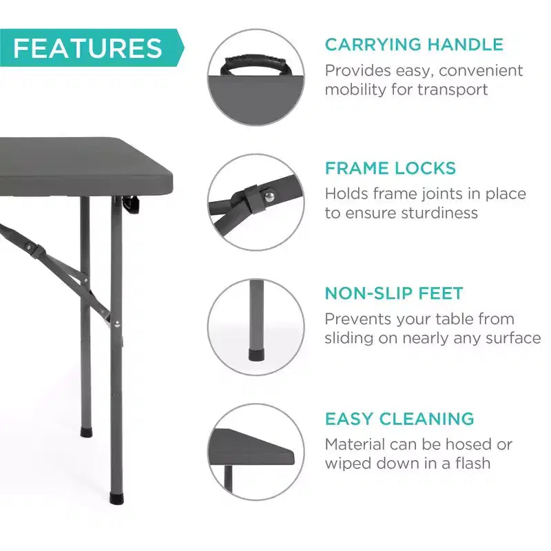 Table pliante en plastique 122 cm Intérieur et extérieur | Capacité 136 kg, Portable