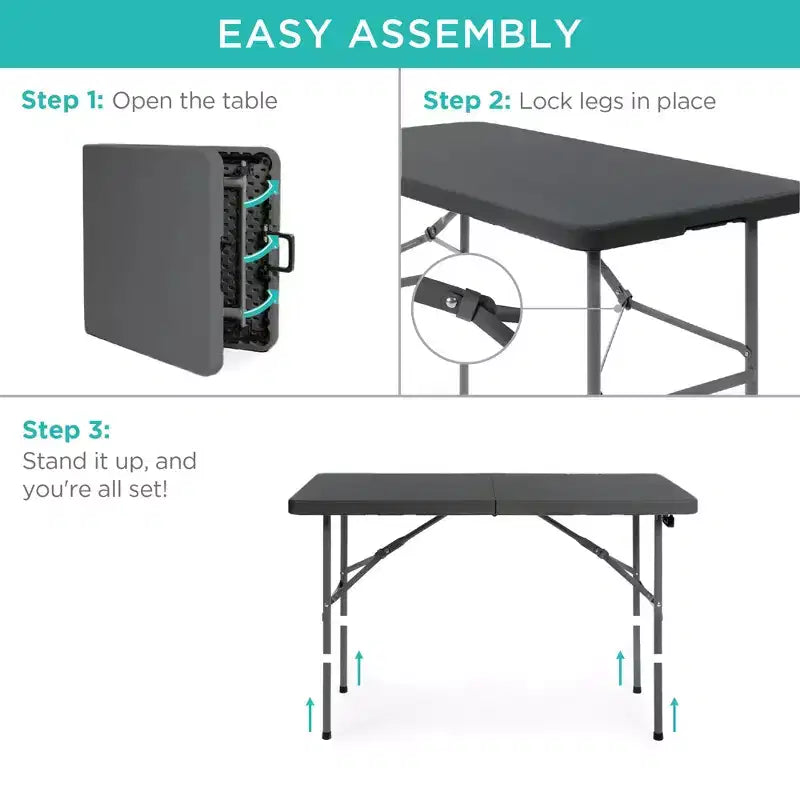 Table pliante en plastique 122 cm Intérieur et extérieur | Capacité 136 kg, Portable
