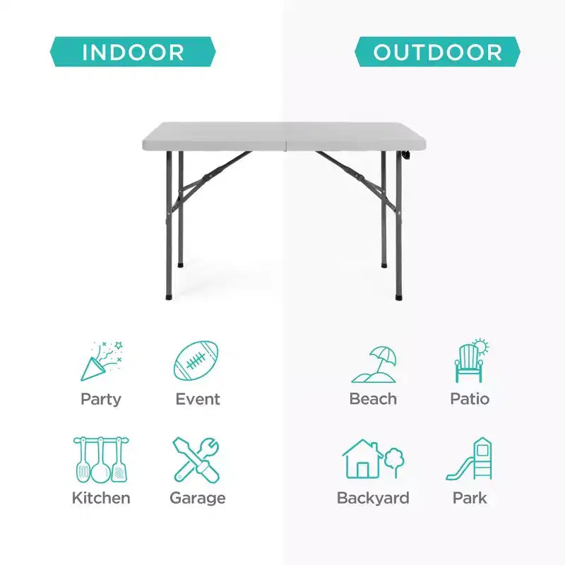 Table pliante en plastique 122 cm Intérieur et extérieur | Capacité 136 kg, Portable