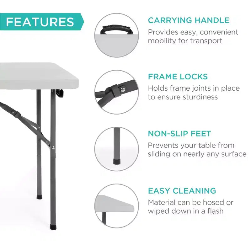 Table pliante en plastique 122 cm Intérieur et extérieur | Capacité 136 kg, Portable