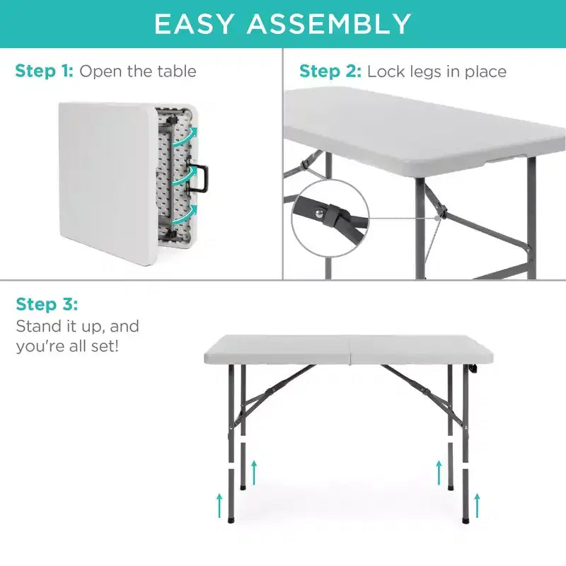 Table pliante en plastique 122 cm Intérieur et extérieur | Capacité 136 kg, Portable
