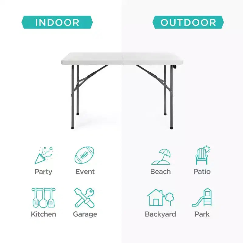 Table pliante en plastique 122 cm Intérieur et extérieur | Capacité 136 kg, Portable