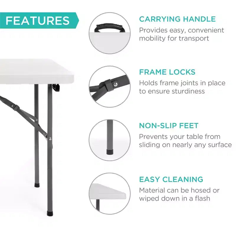 Table pliante en plastique 122 cm Intérieur et extérieur | Capacité 136 kg, Portable