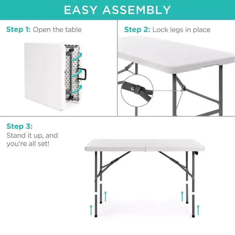 Table pliante en plastique 122 cm Intérieur et extérieur | Capacité 136 kg, Portable