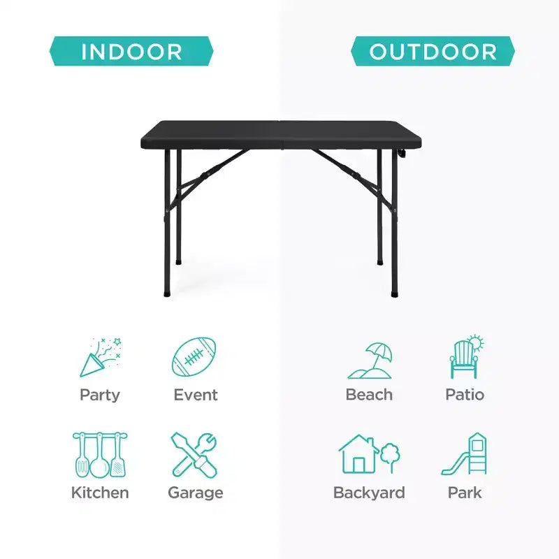 Table pliante en plastique 122 cm Intérieur et extérieur | Capacité 136 kg, Portable