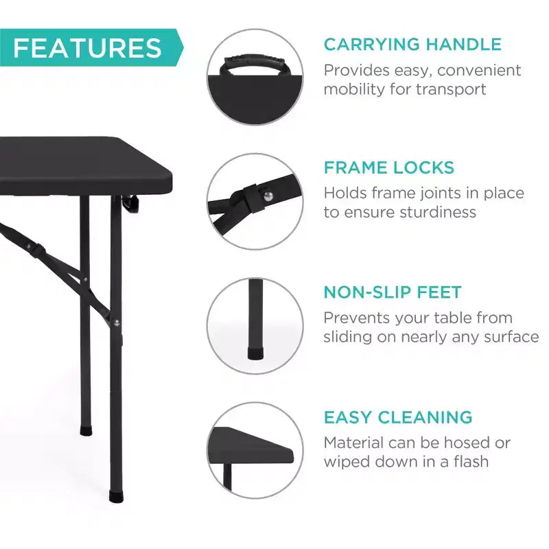 Table pliante en plastique 122 cm Intérieur et extérieur | Capacité 136 kg, Portable