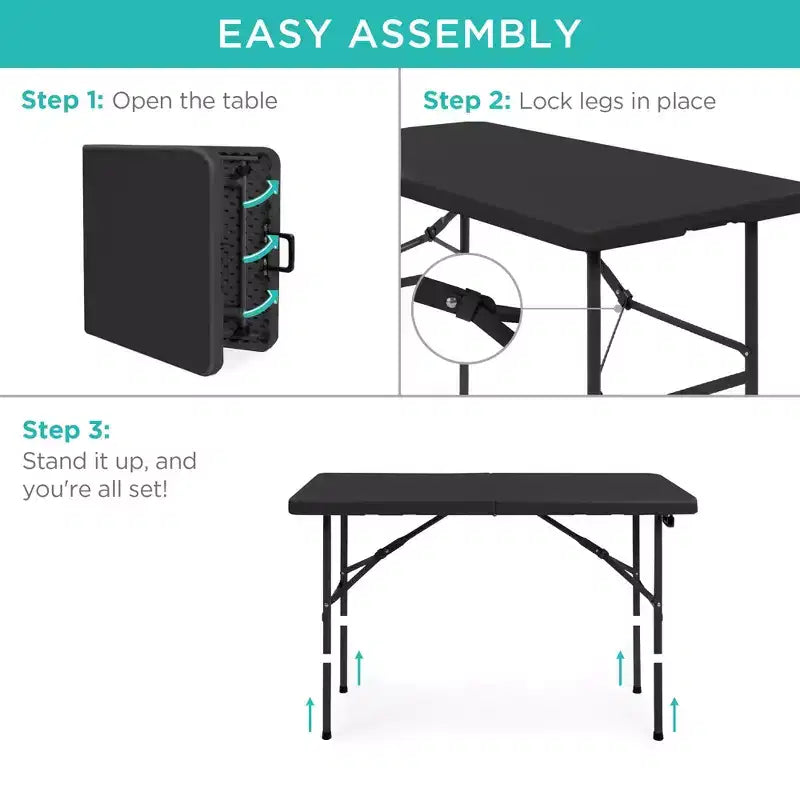 Table pliante en plastique 122 cm Intérieur et extérieur | Capacité 136 kg, Portable