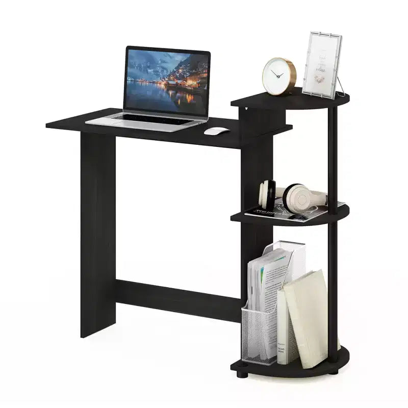 Bureau d'ordinateur d'angle compact avec étagères de rangement | Bureau à domicile