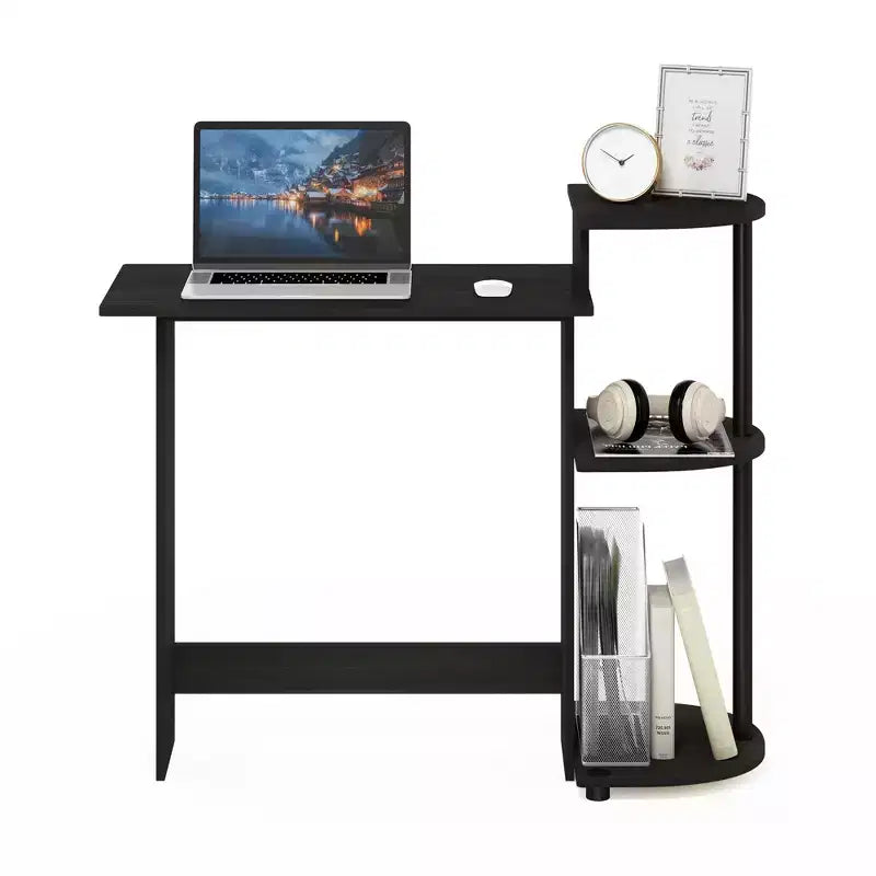 Bureau d'ordinateur d'angle compact avec étagères de rangement | Bureau à domicile