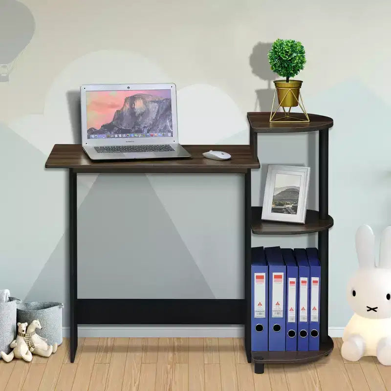 Bureau d'ordinateur d'angle compact avec étagères de rangement | Bureau à domicile