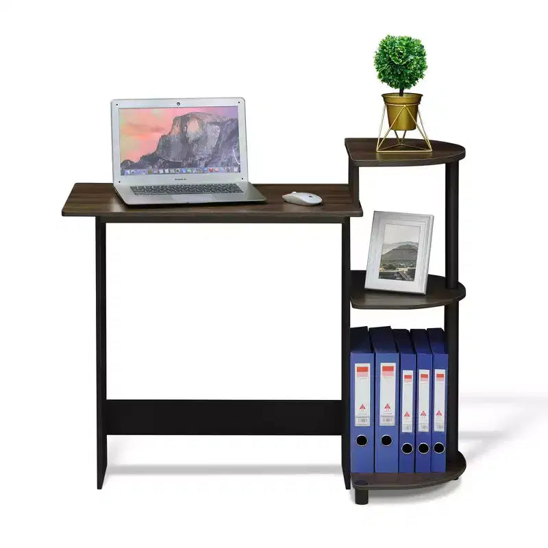 Bureau d'ordinateur d'angle compact avec étagères de rangement | Bureau à domicile