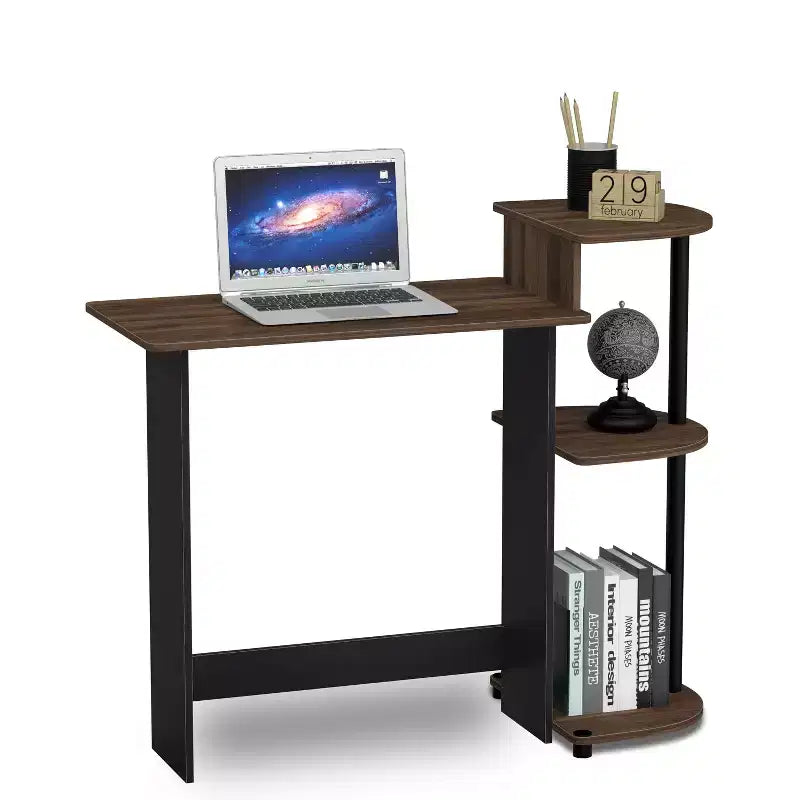 Bureau d'ordinateur d'angle compact avec étagères de rangement | Bureau à domicile