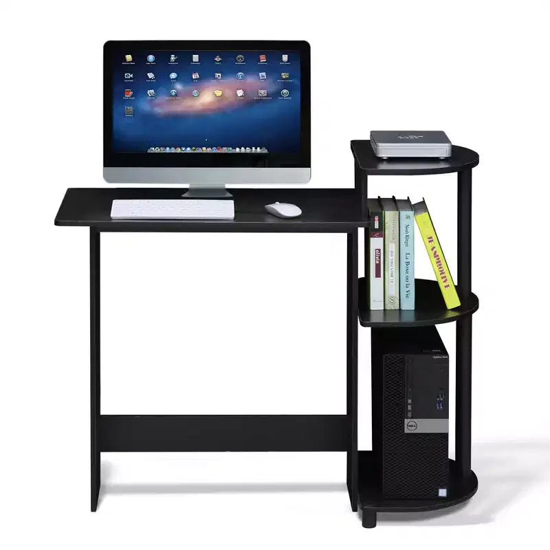 Bureau d'ordinateur d'angle compact avec étagères de rangement | Bureau à domicile