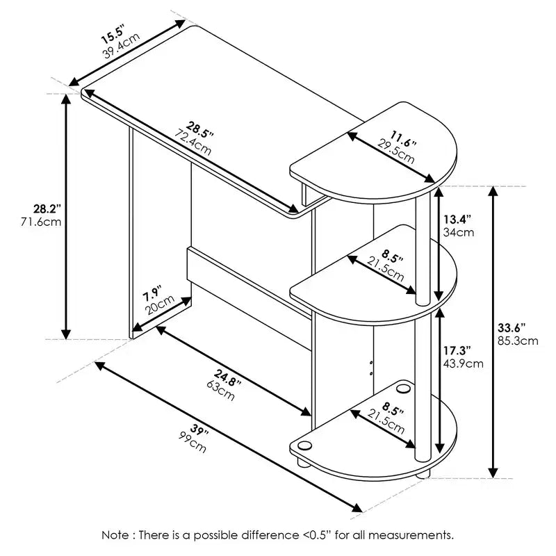 Bureau d'ordinateur d'angle compact avec étagères de rangement | Bureau à domicile