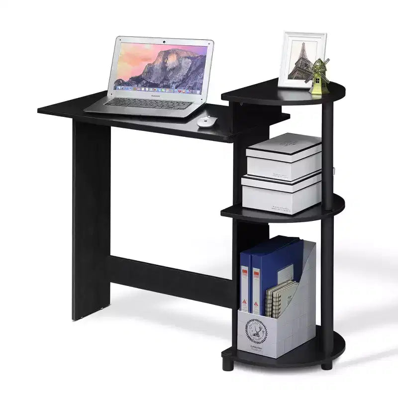 Bureau d'ordinateur d'angle compact avec étagères de rangement | Bureau à domicile
