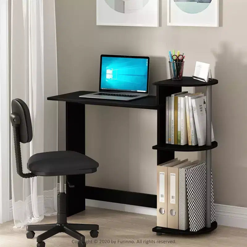 Bureau d'ordinateur d'angle compact avec étagères de rangement | Bureau à domicile