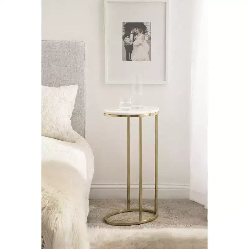 Table d'appoint ovale en métal 35x23x71 cm Or | Guéridon d'appoint