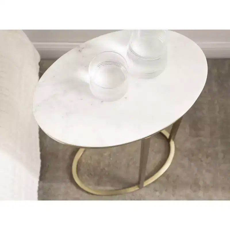 Table d'appoint ovale en métal 35x23x71 cm Or | Guéridon d'appoint