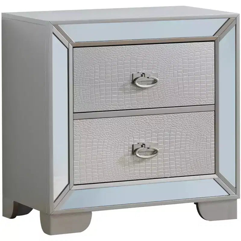 Table de chevet à 2 tiroirs avec miroirs décoratifs | 71 cm H x 43 cm L x 71 cm P