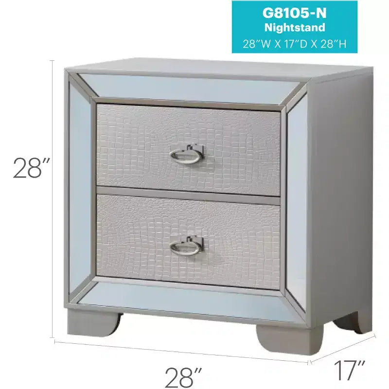 Table de chevet à 2 tiroirs avec miroirs décoratifs | 71 cm H x 43 cm L x 71 cm P
