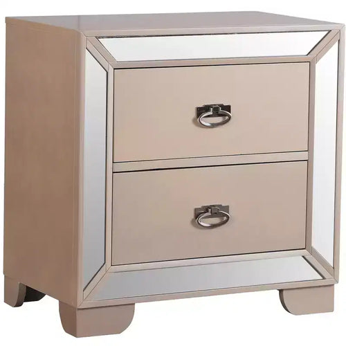 Table de chevet à 2 tiroirs avec miroirs décoratifs | 71 cm H x 43 cm L x 71 cm P