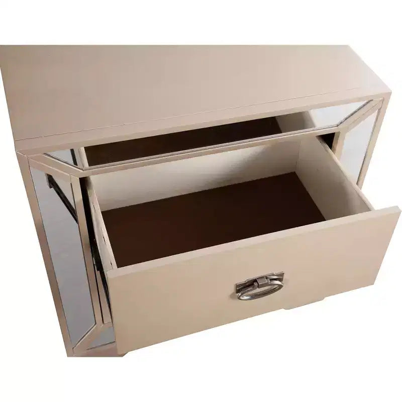 Table de chevet à 2 tiroirs avec miroirs décoratifs | 71 cm H x 43 cm L x 71 cm P
