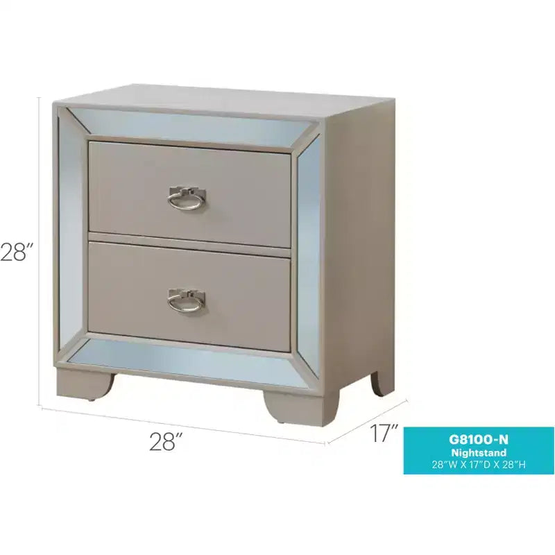 Table de chevet à 2 tiroirs avec miroirs décoratifs | 71 cm H x 43 cm L x 71 cm P