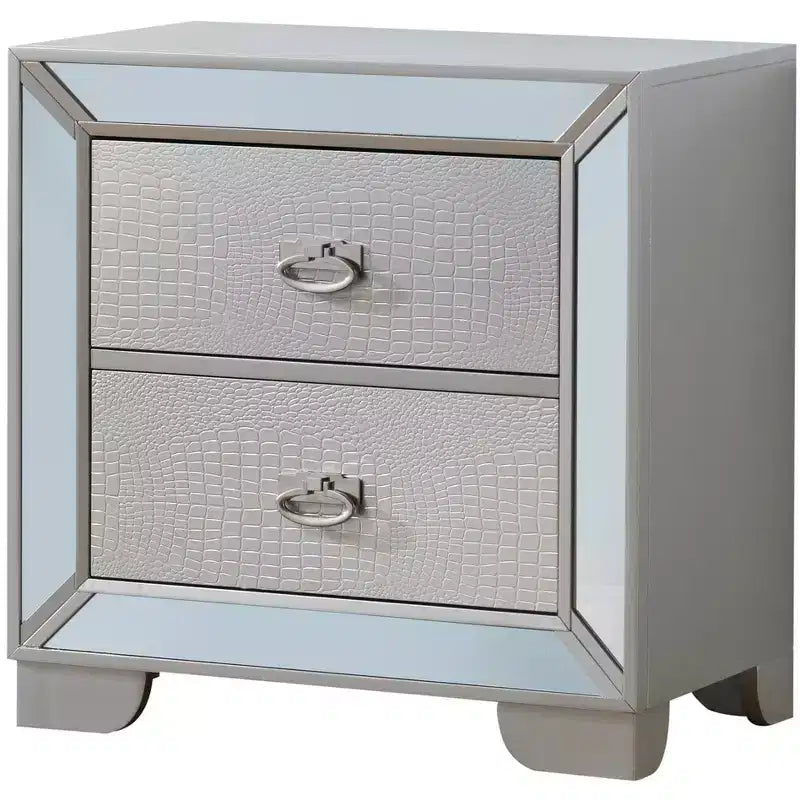 Table de chevet à 2 tiroirs avec miroirs décoratifs | 71 cm H x 43 cm L x 71 cm P