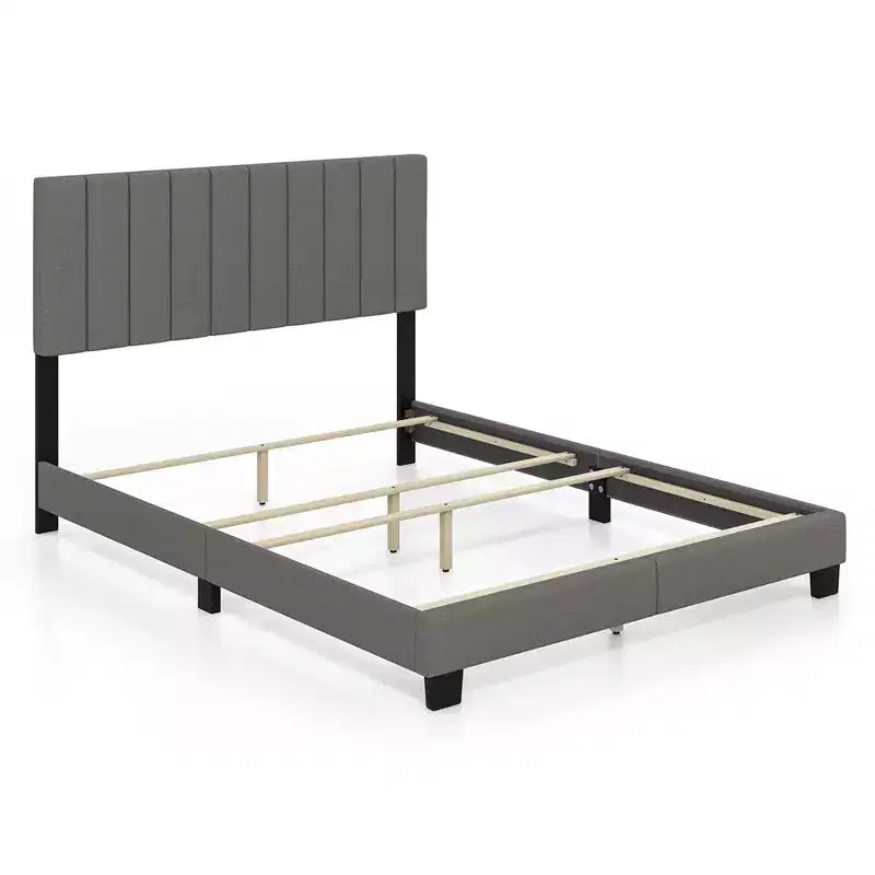Costway Lit plateforme capitonné Queen Cadre de lit Sommier tapissier requis Gris