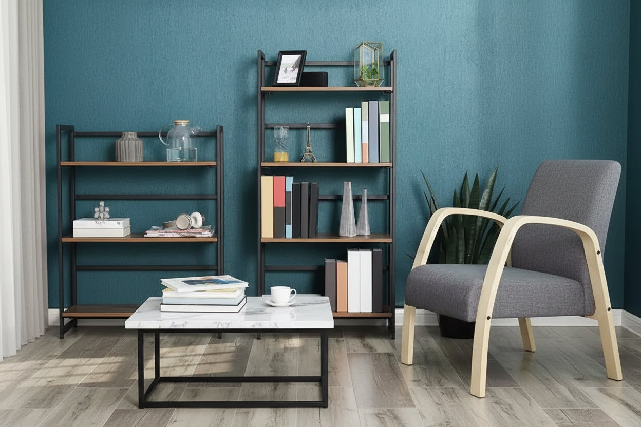 VASAGLE Industrial Bookshelf Folding Bookcase 4-Tier Ladder Shelf Wood Look Accent Furniture with Metal Frame Rustic Brown