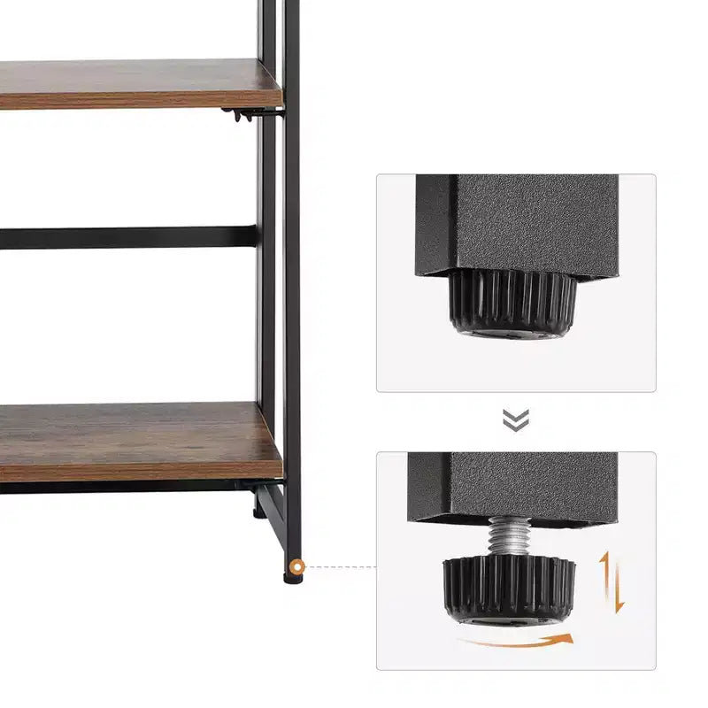 Étagère pliable à 4 niveaux | Cadre en métal industriel rustique marron
