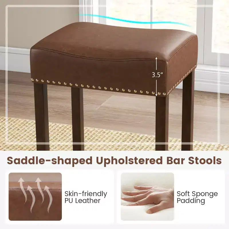 Costway Lot de 2 tabourets de bar rembourrés de 24 po avec repose-pieds, cadre en bois d'hévéa, forme de selle, brun/gris