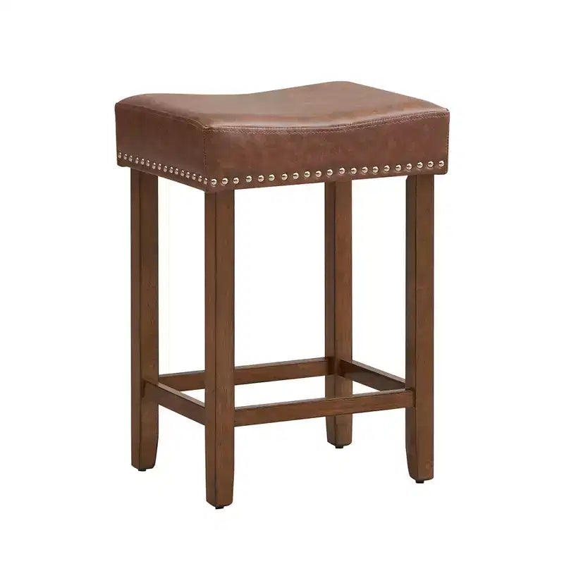 Costway Lot de 2 tabourets de bar rembourrés de 24 po avec repose-pieds, cadre en bois d'hévéa, forme de selle, brun/gris