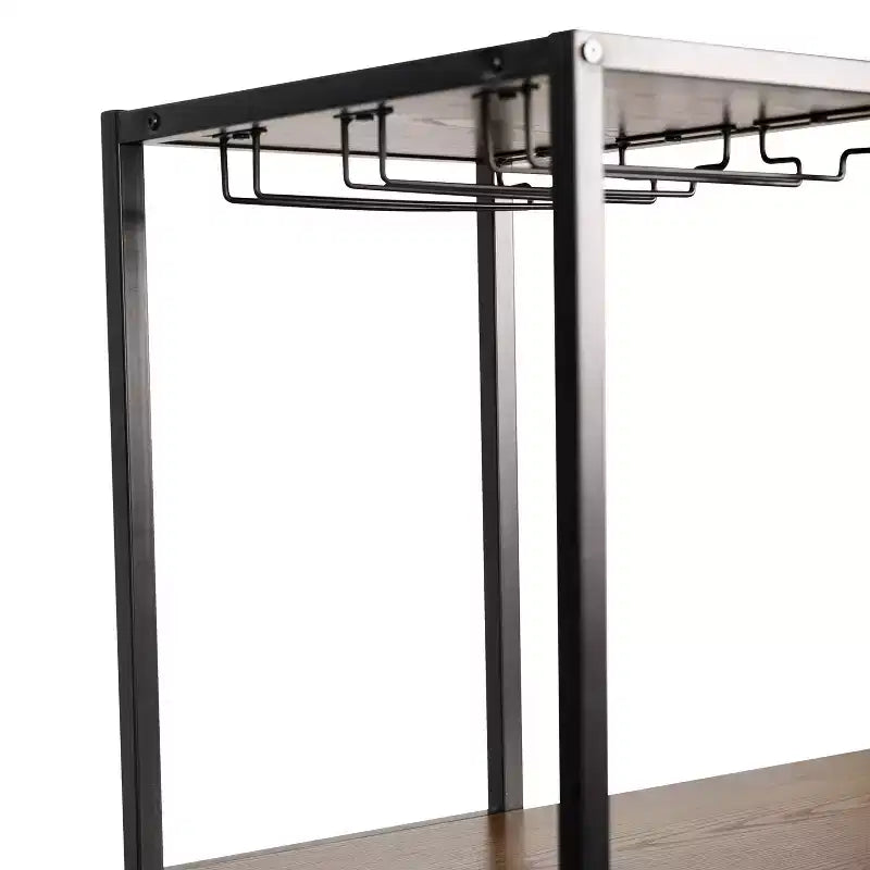 Table de bar et de vin en métal | 2 étagères inclinées, rangement pour bouteilles et verres