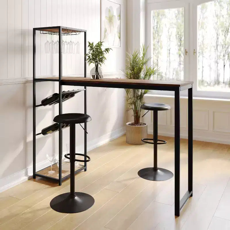 Table de bar et de vin en métal | 2 étagères inclinées, rangement pour bouteilles et verres