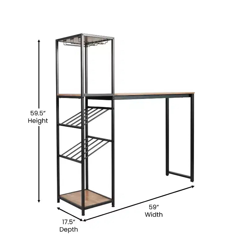 Table de bar et de vin en métal | 2 étagères inclinées, rangement pour bouteilles et verres