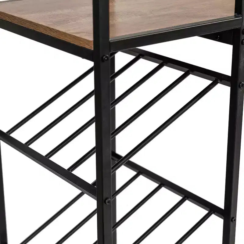 Table de bar et de vin en métal | 2 étagères inclinées, rangement pour bouteilles et verres